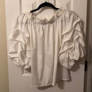 White cold shoulder blouse